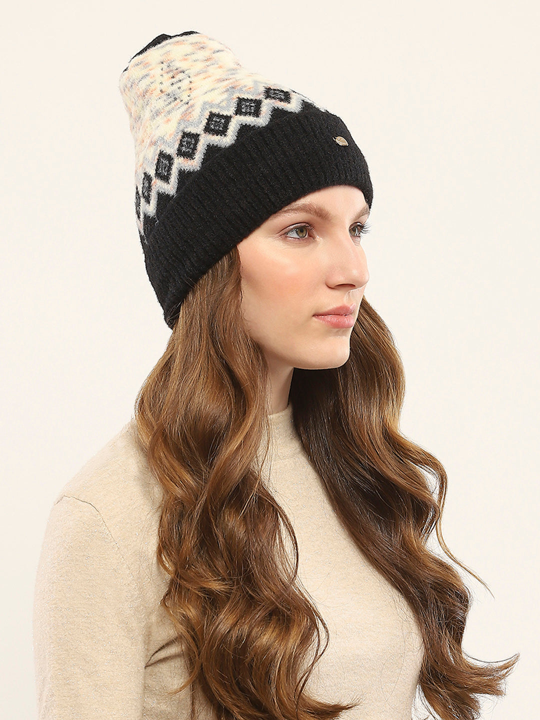 Women Black Self Design Cap