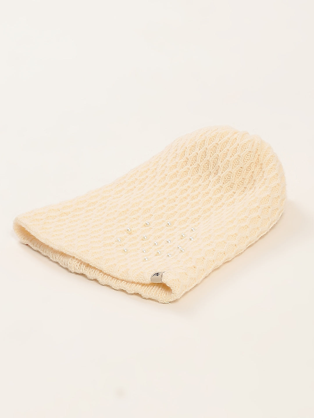 Women Cream Self Design Cap