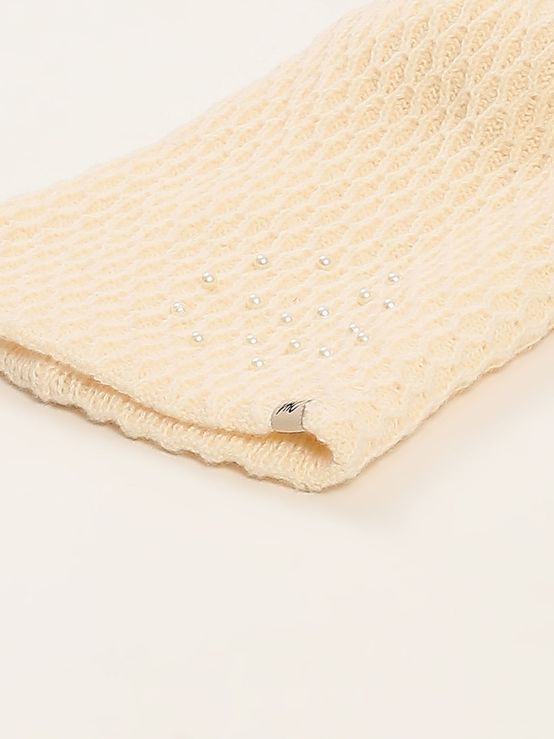 Women Cream Self Design Cap