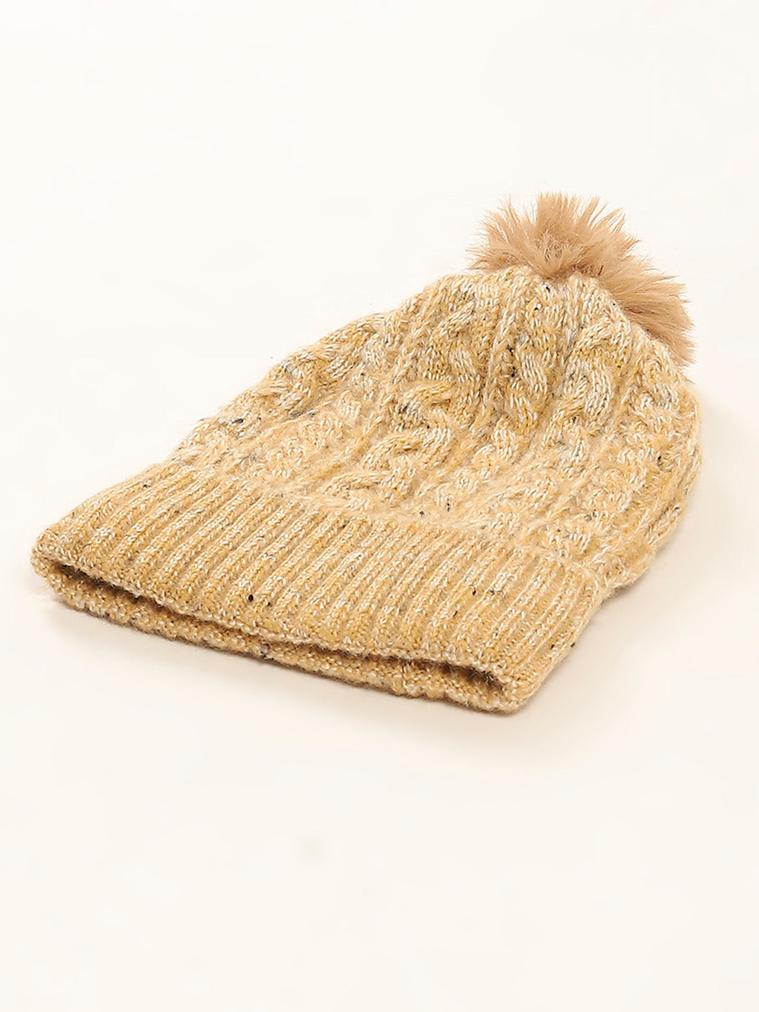 Women Cream Self Design Cap