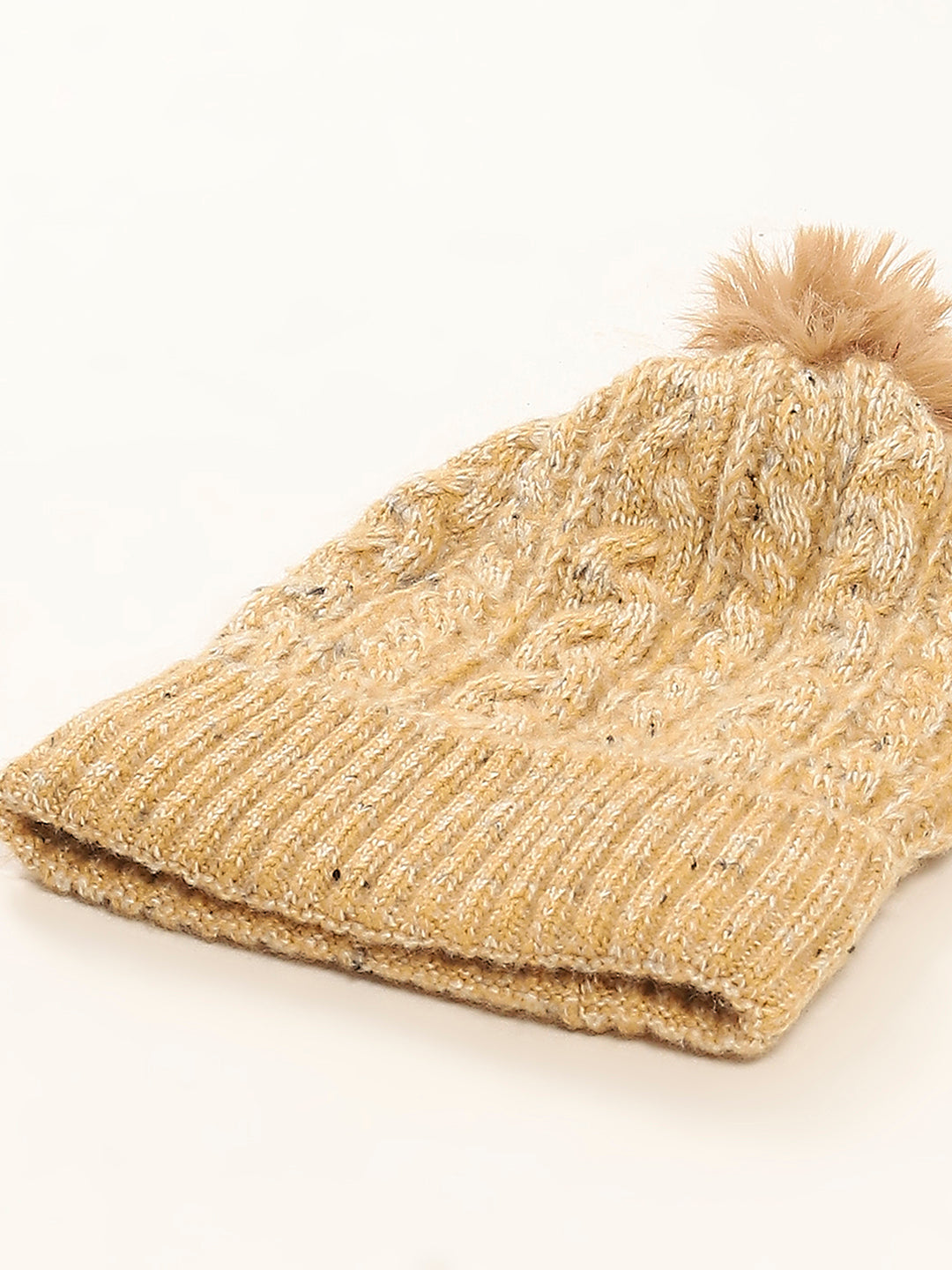 Women Cream Self Design Cap