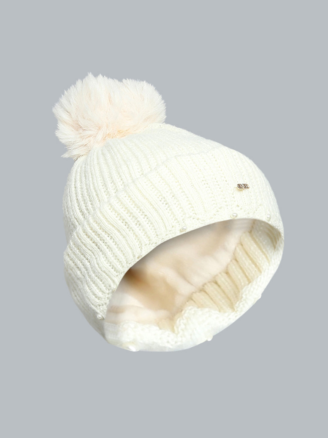 Women Off White Self Design Cap