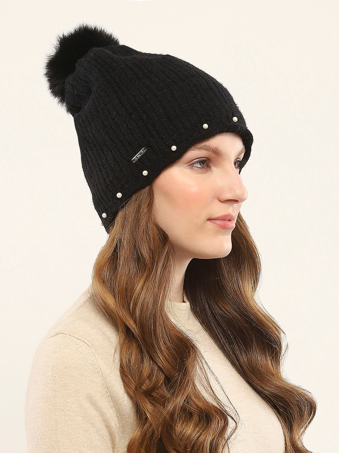 Women Black Self Design Cap