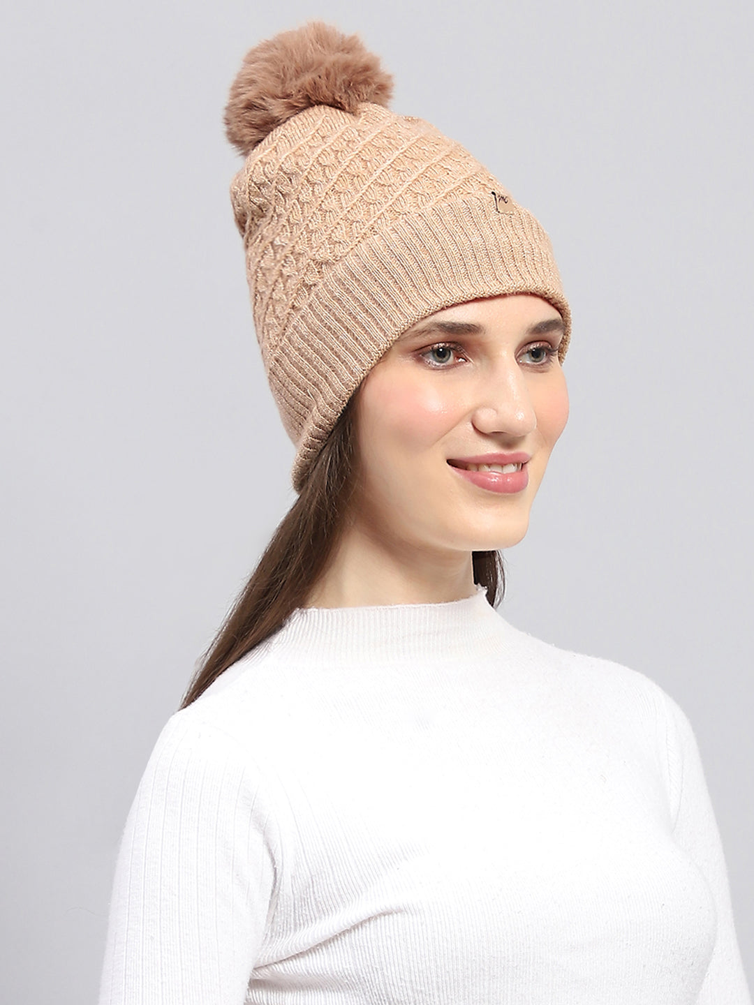 Women Beige Self Design Cap