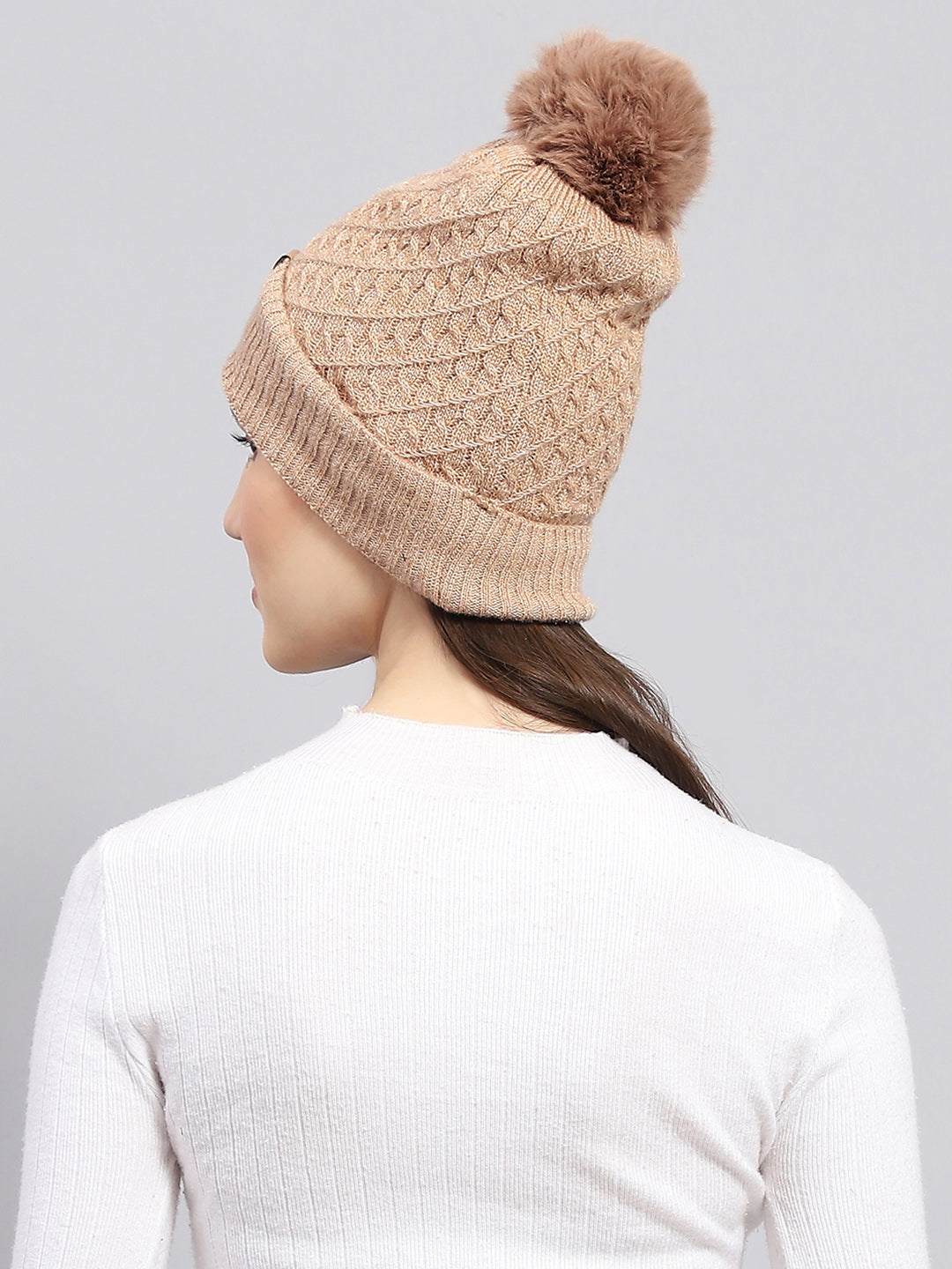 Women Beige Self Design Cap