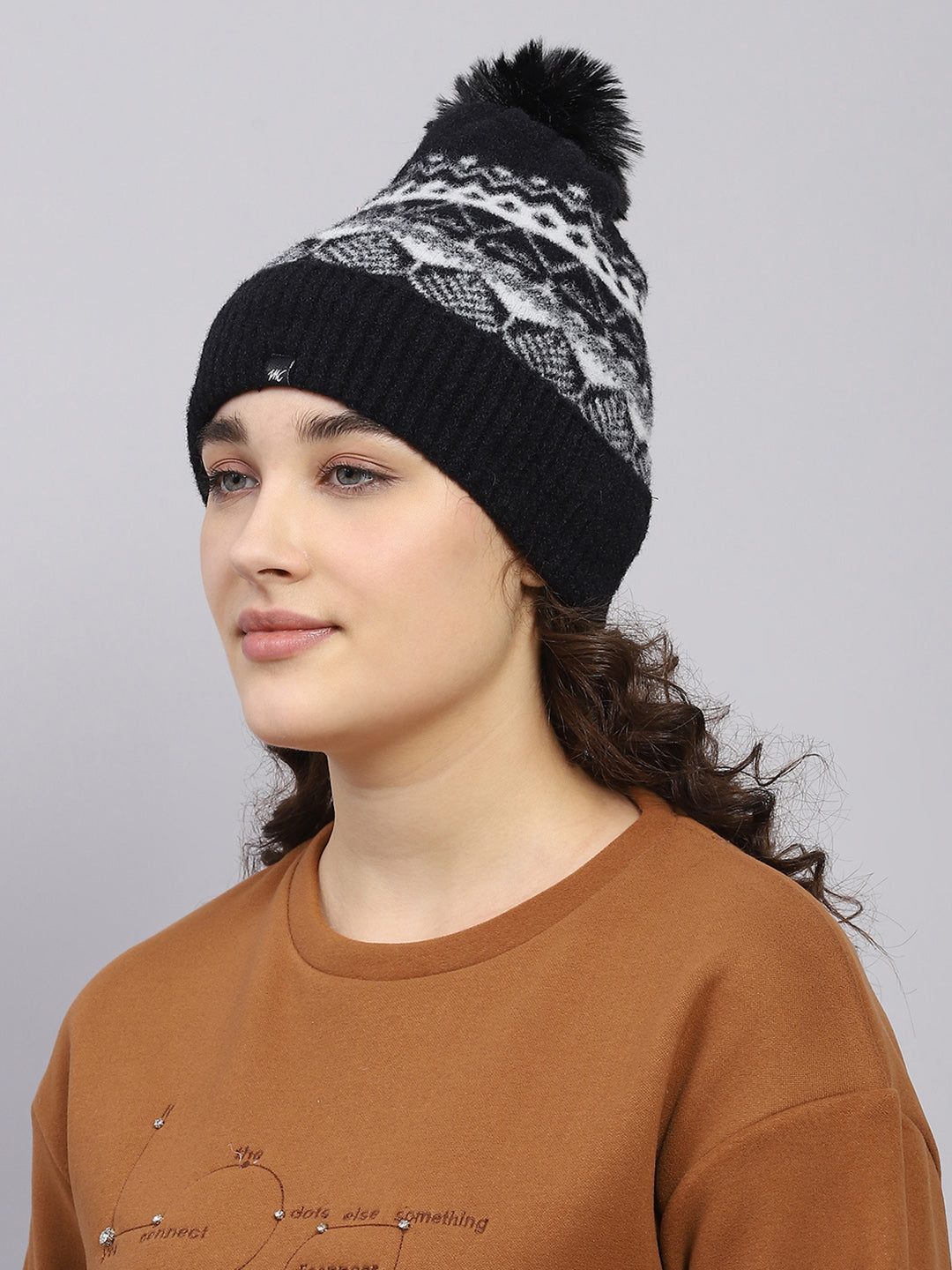 Women Black Self Design Cap