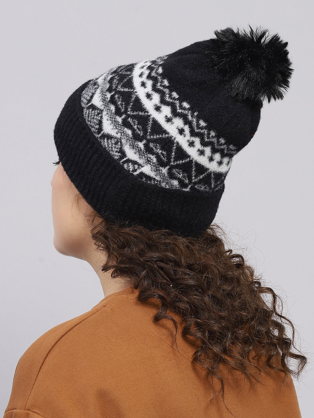 Women Black Self Design Cap