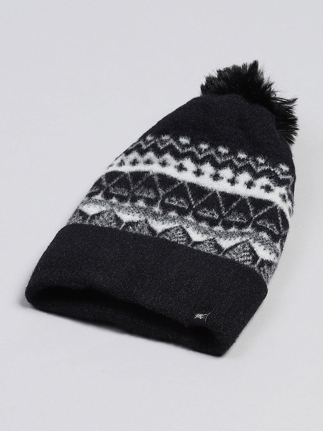 Women Black Self Design Cap