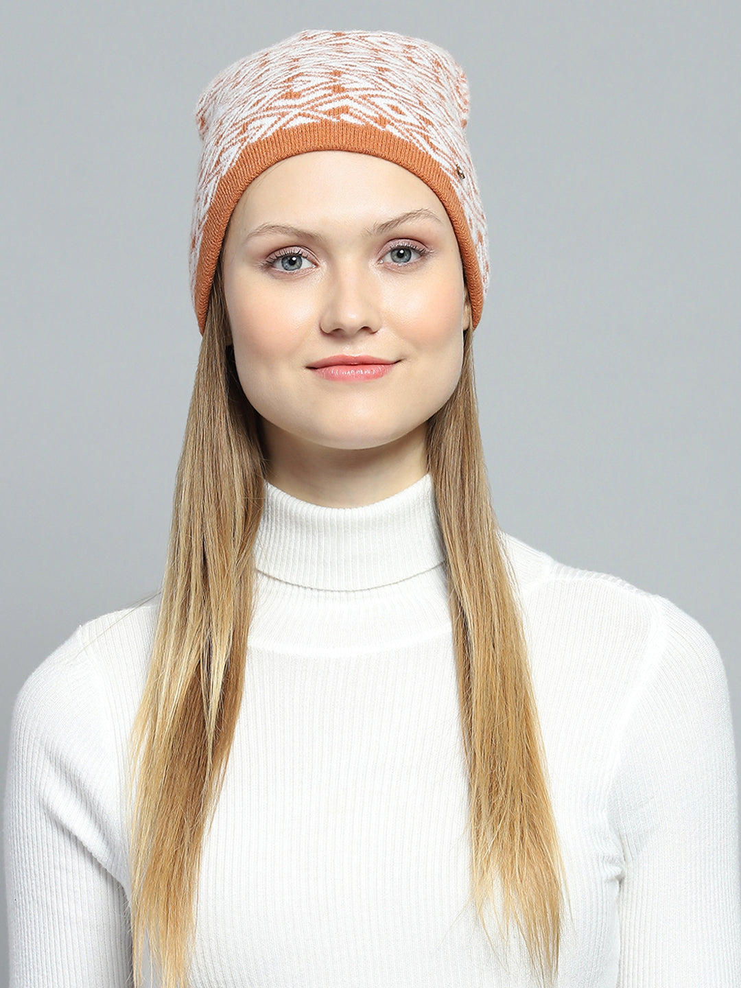 Women Rust Self Design Cap