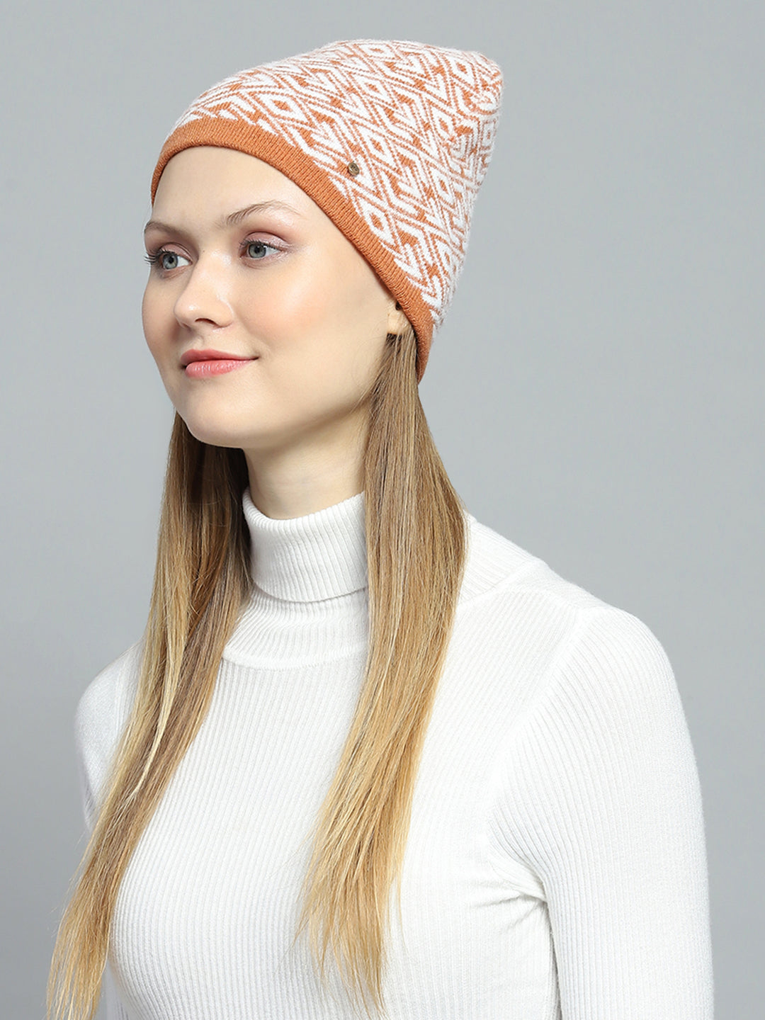 Women Rust Self Design Cap