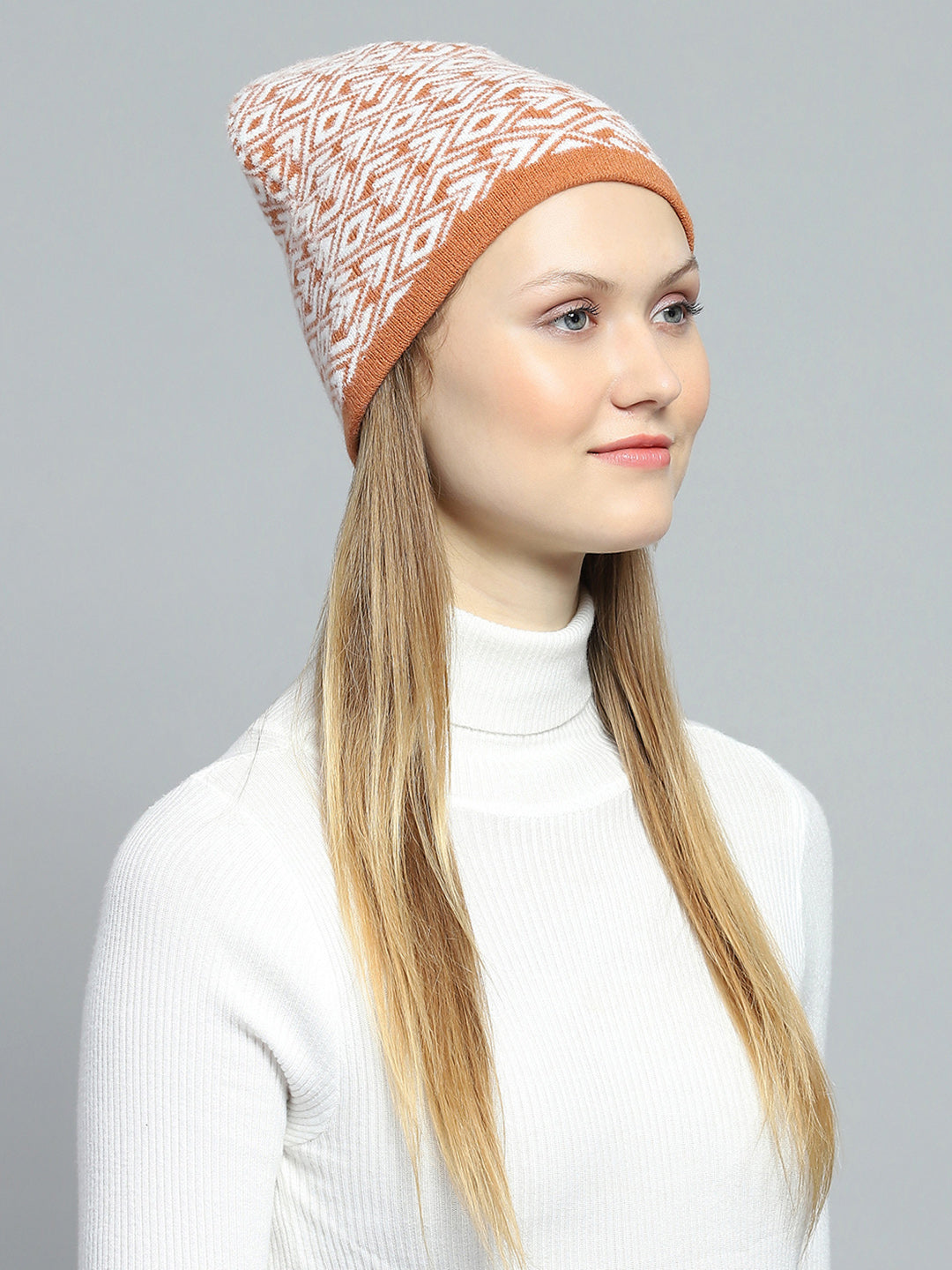 Women Rust Self Design Cap