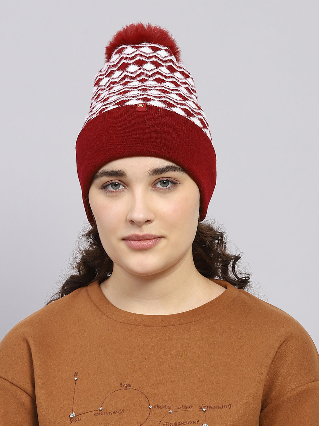 Women Maroon Self Design Cap