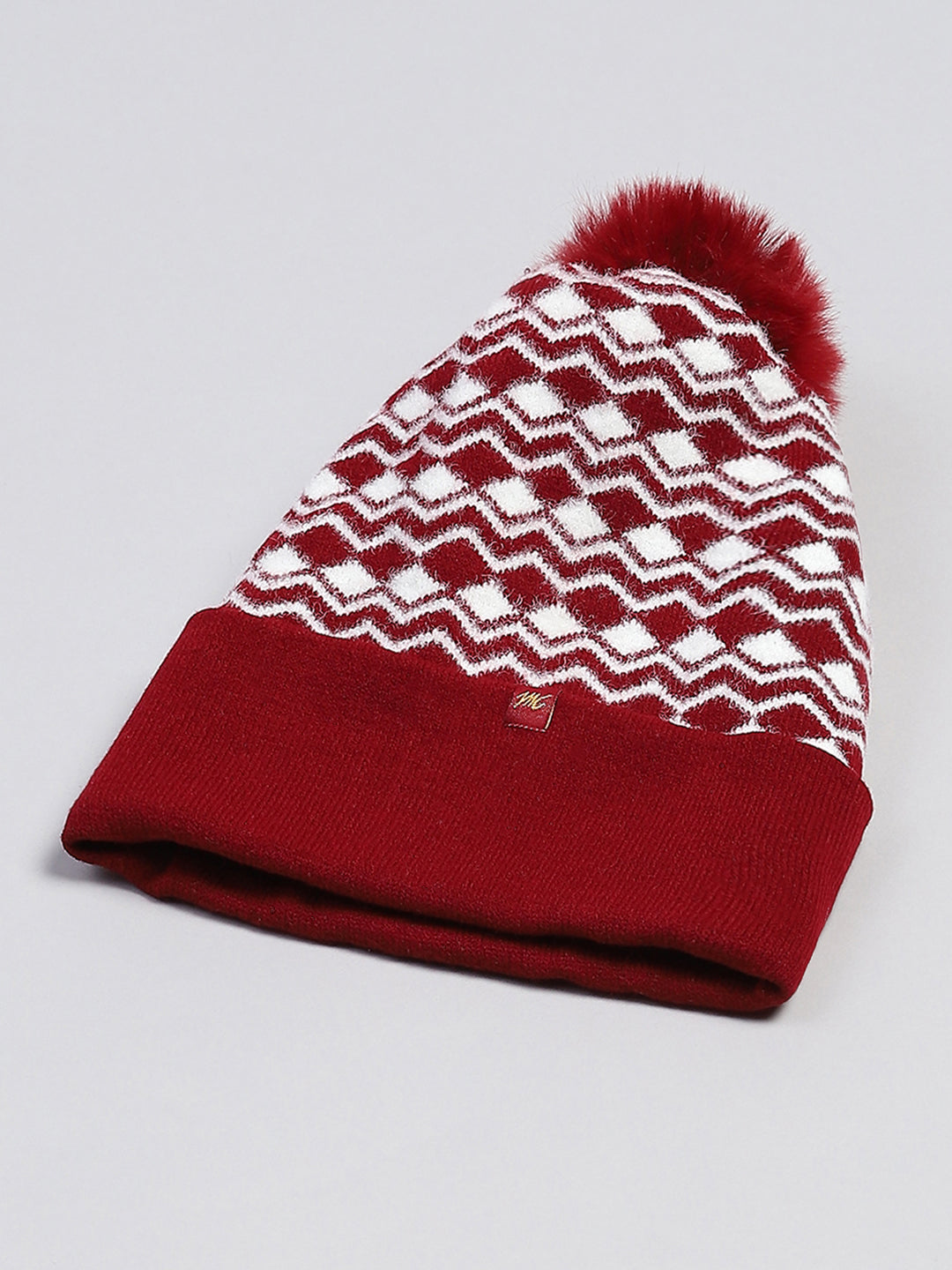 Women Maroon Self Design Cap