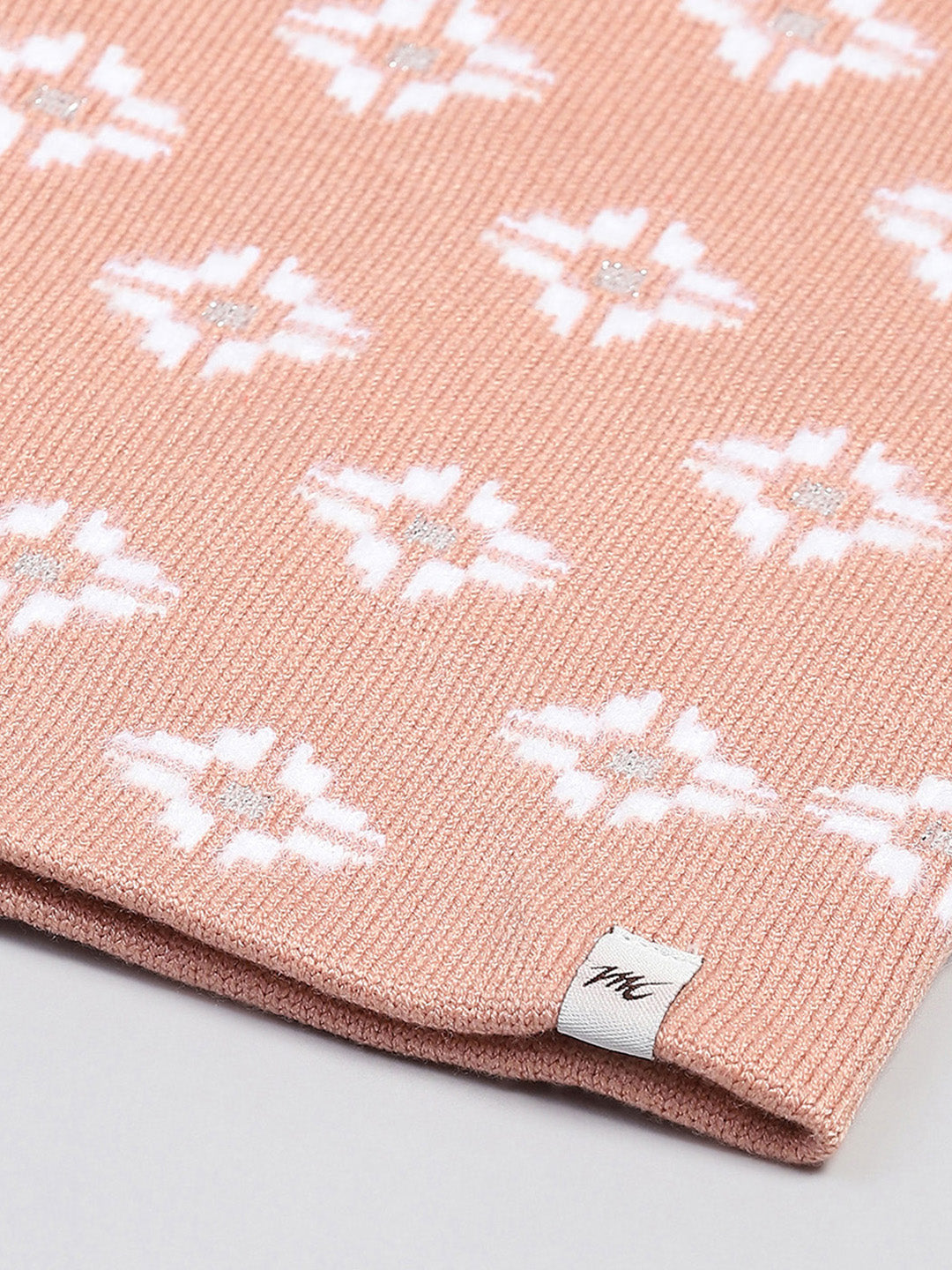 Women Peach Self Design Cap