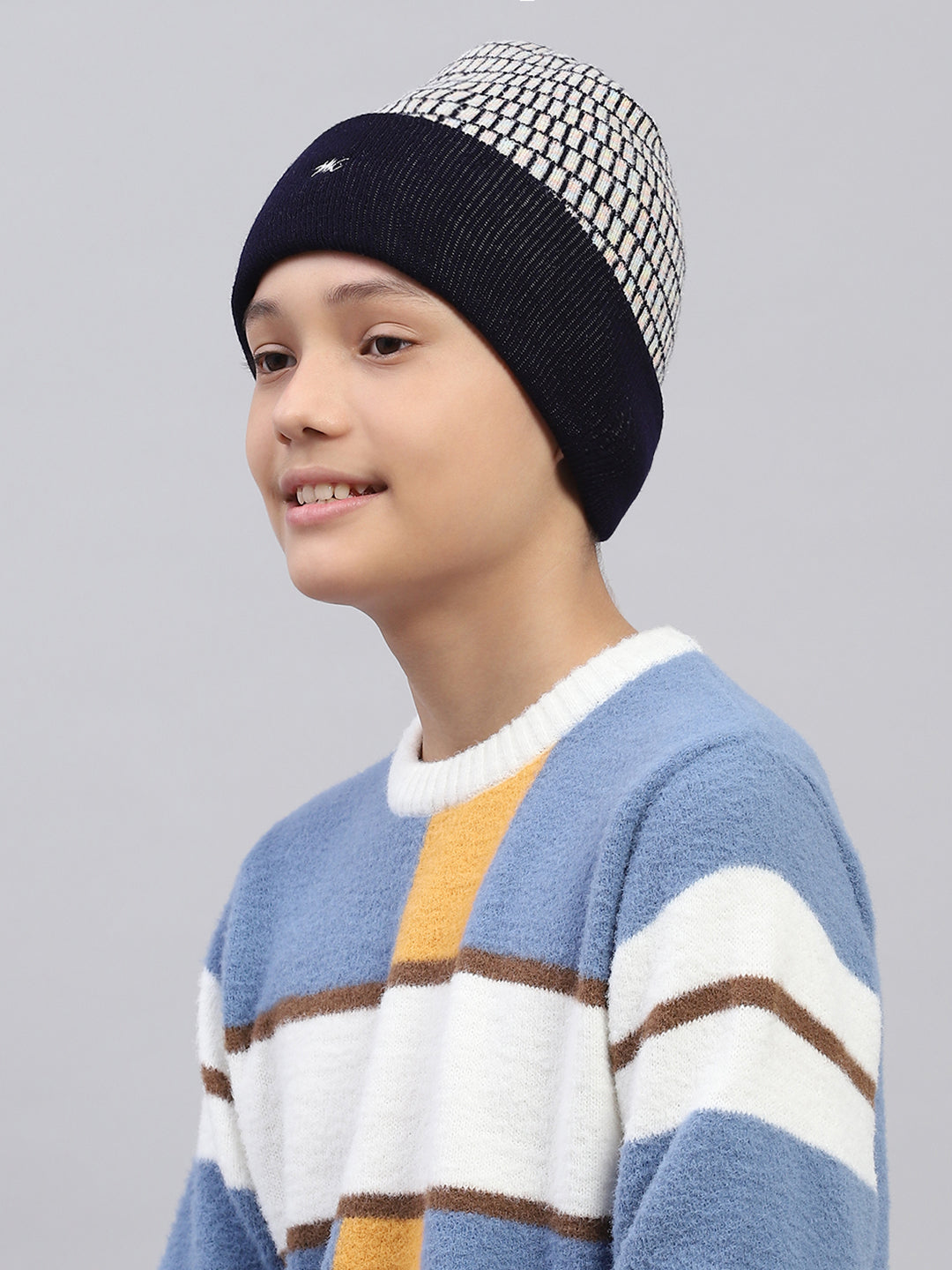 Kids Navy Blue Self Design Cap