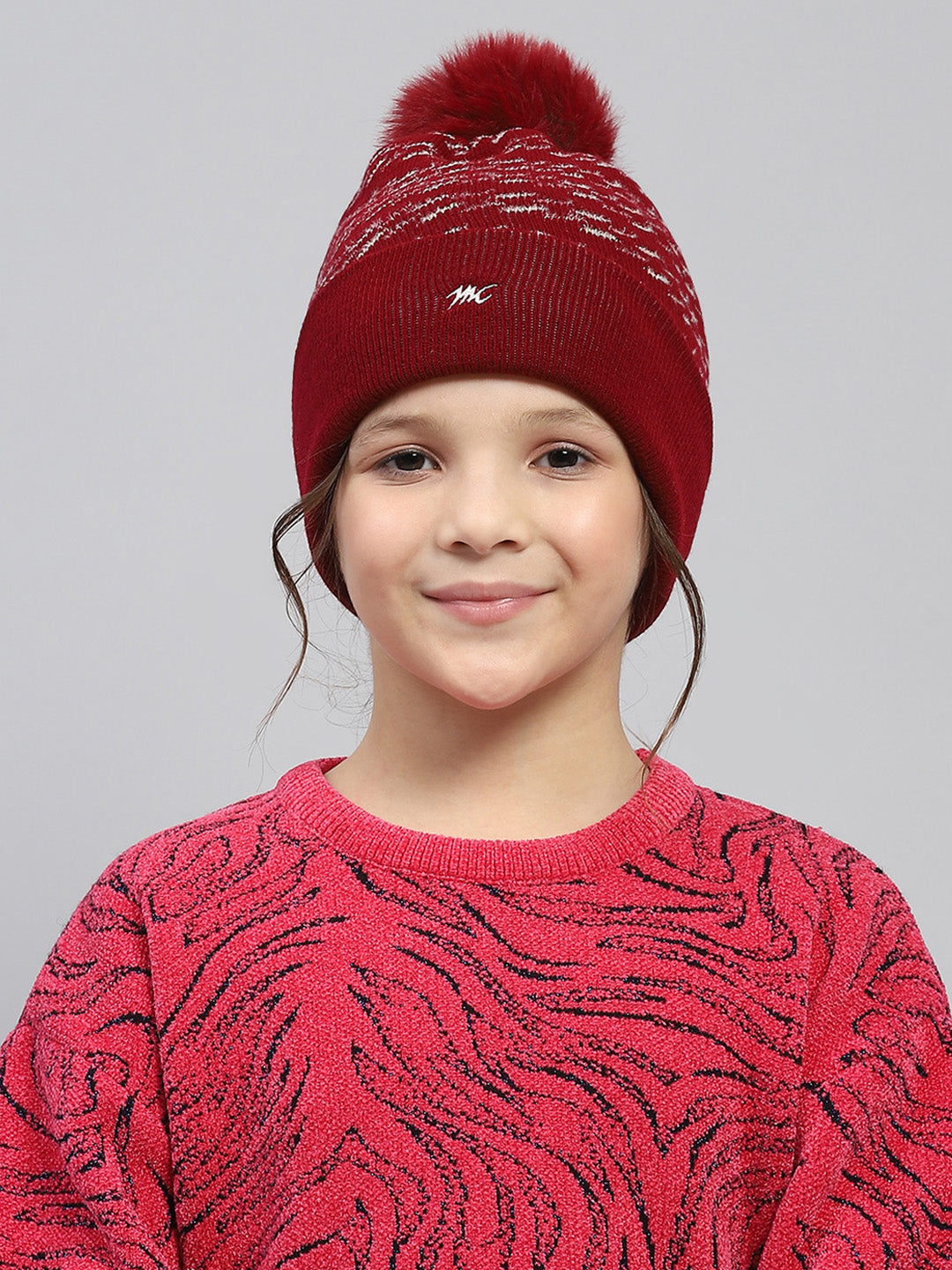 Kids Maroon Self Design Cap