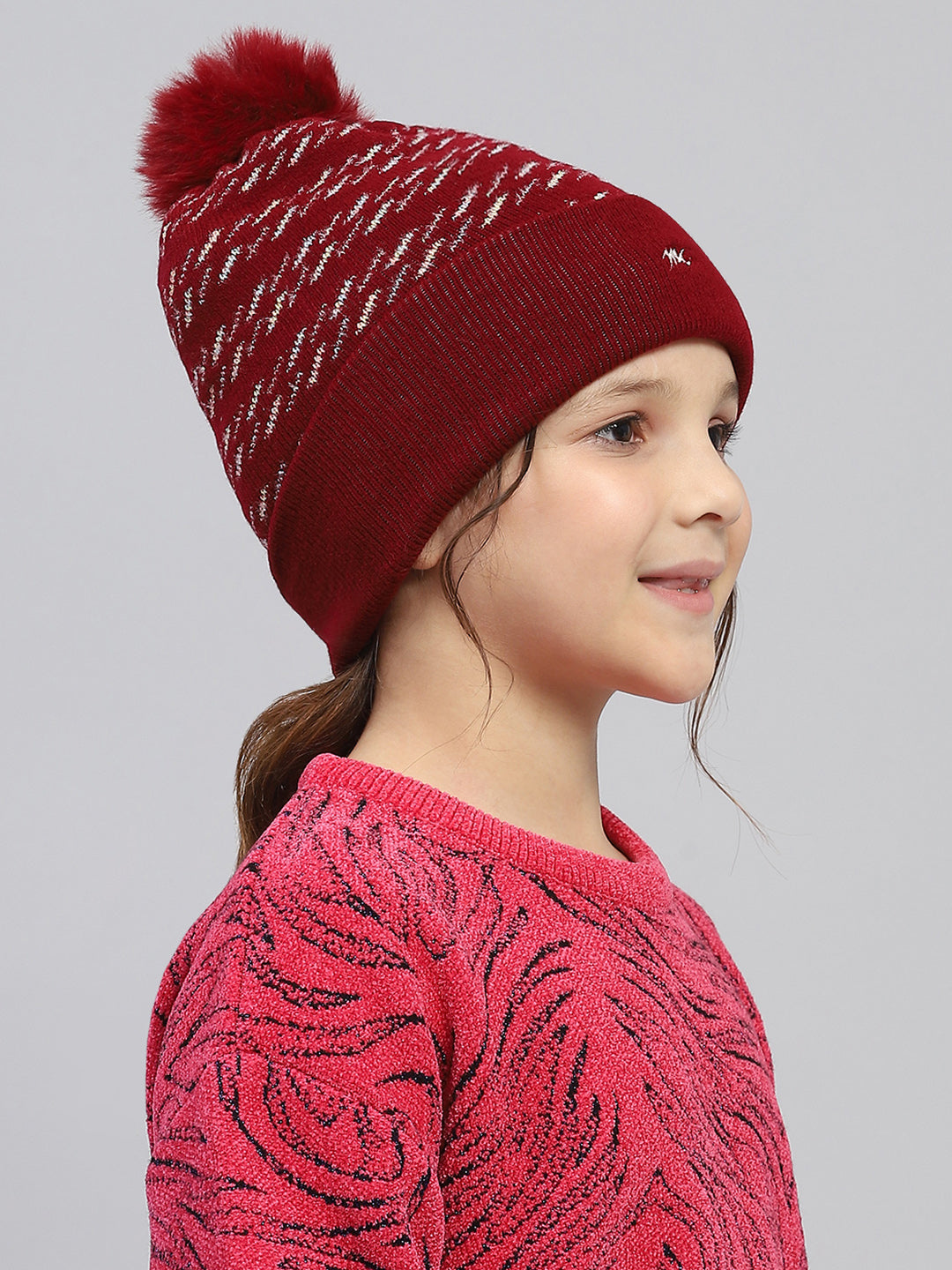 Kids Maroon Self Design Cap