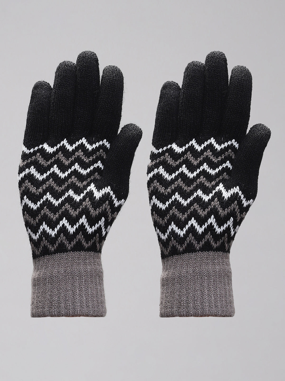Men Black Self Design Gloves