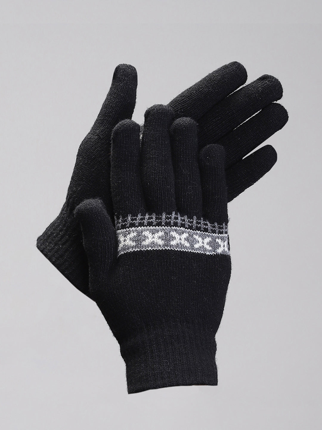 Men Black Self Design Gloves