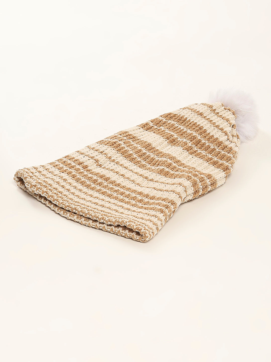 Women Camel Brown Self Design Cap