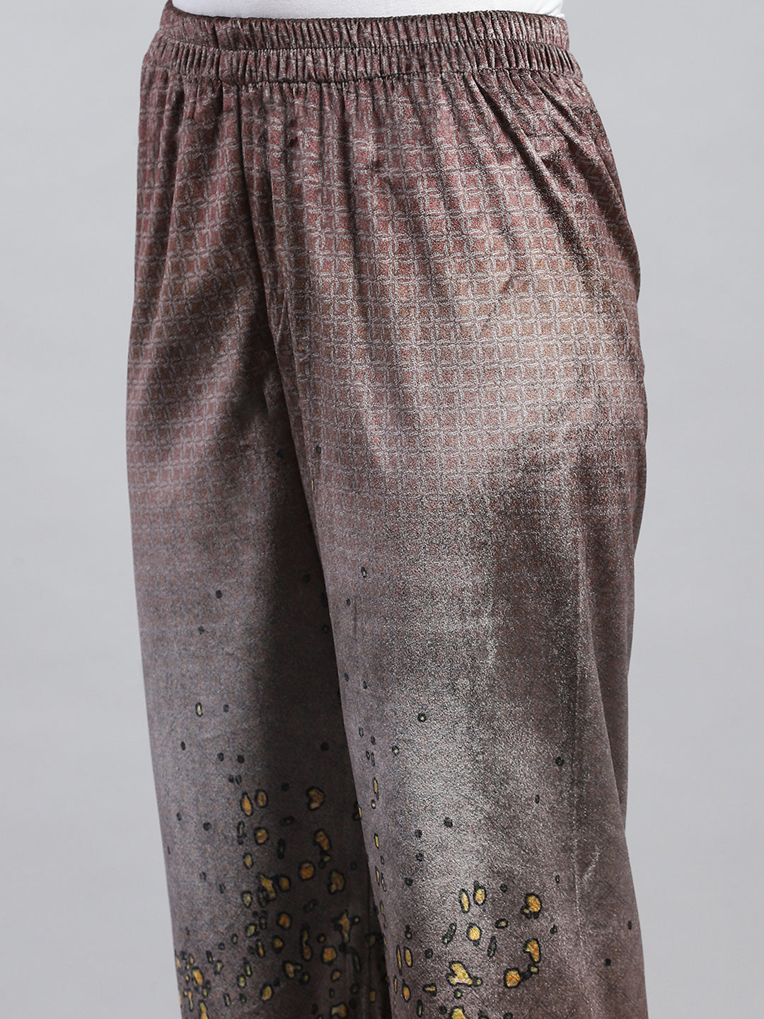 Women Brown Printed Round Neck Full Sleeve Kurti Set