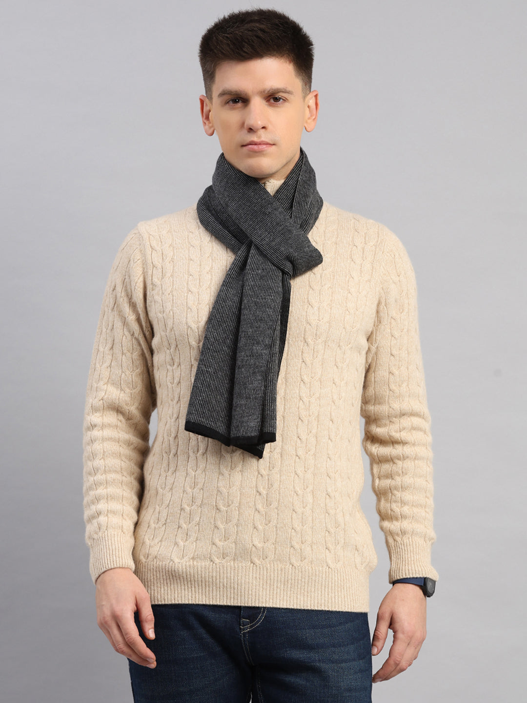 Men Black Printed Blend Wool Muffler