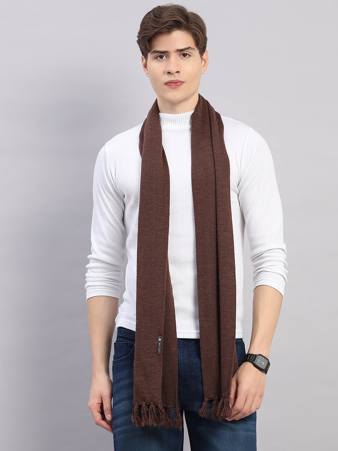 Men Brown Solid Pure Wool Muffler