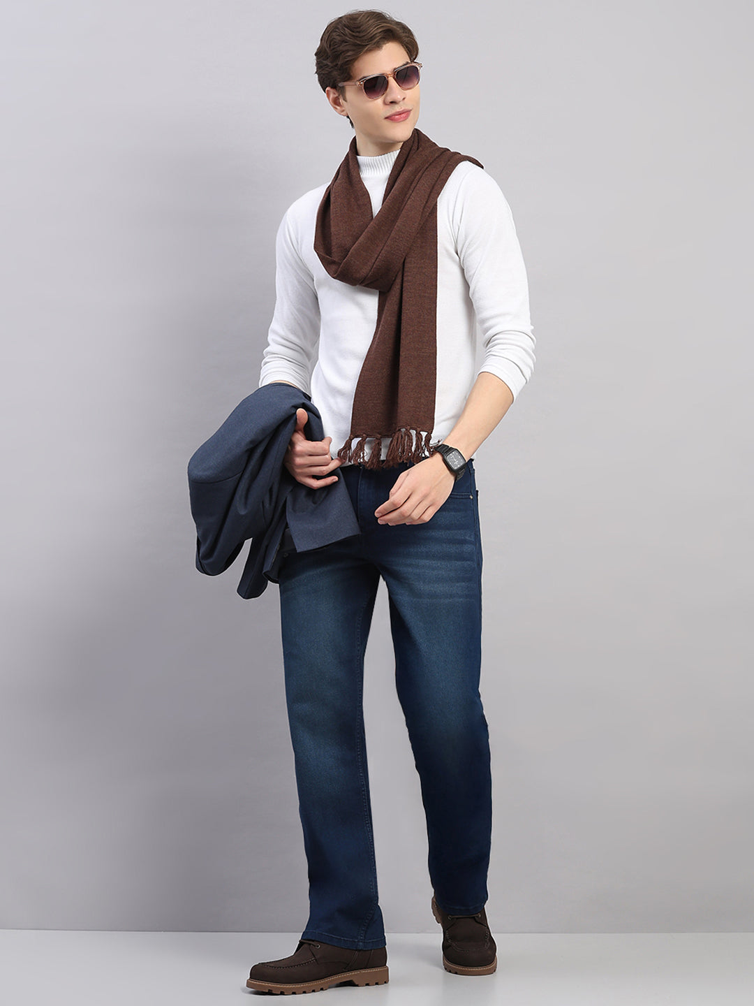 Men Brown Solid Pure Wool Muffler