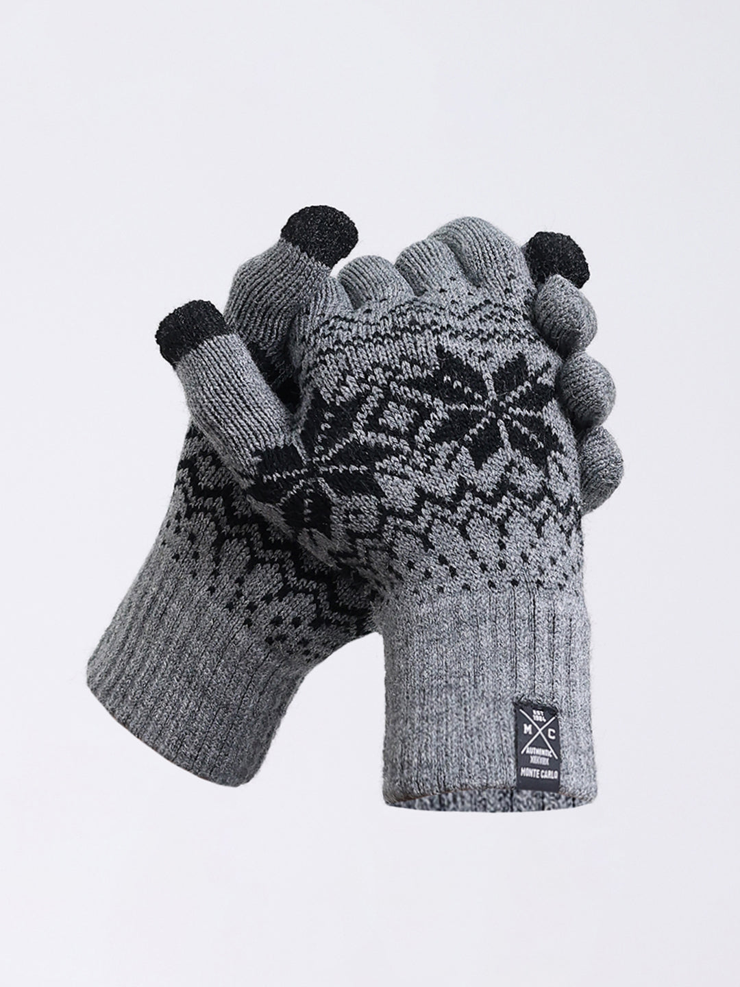 Men Grey Self Design Blend Wool Gloves