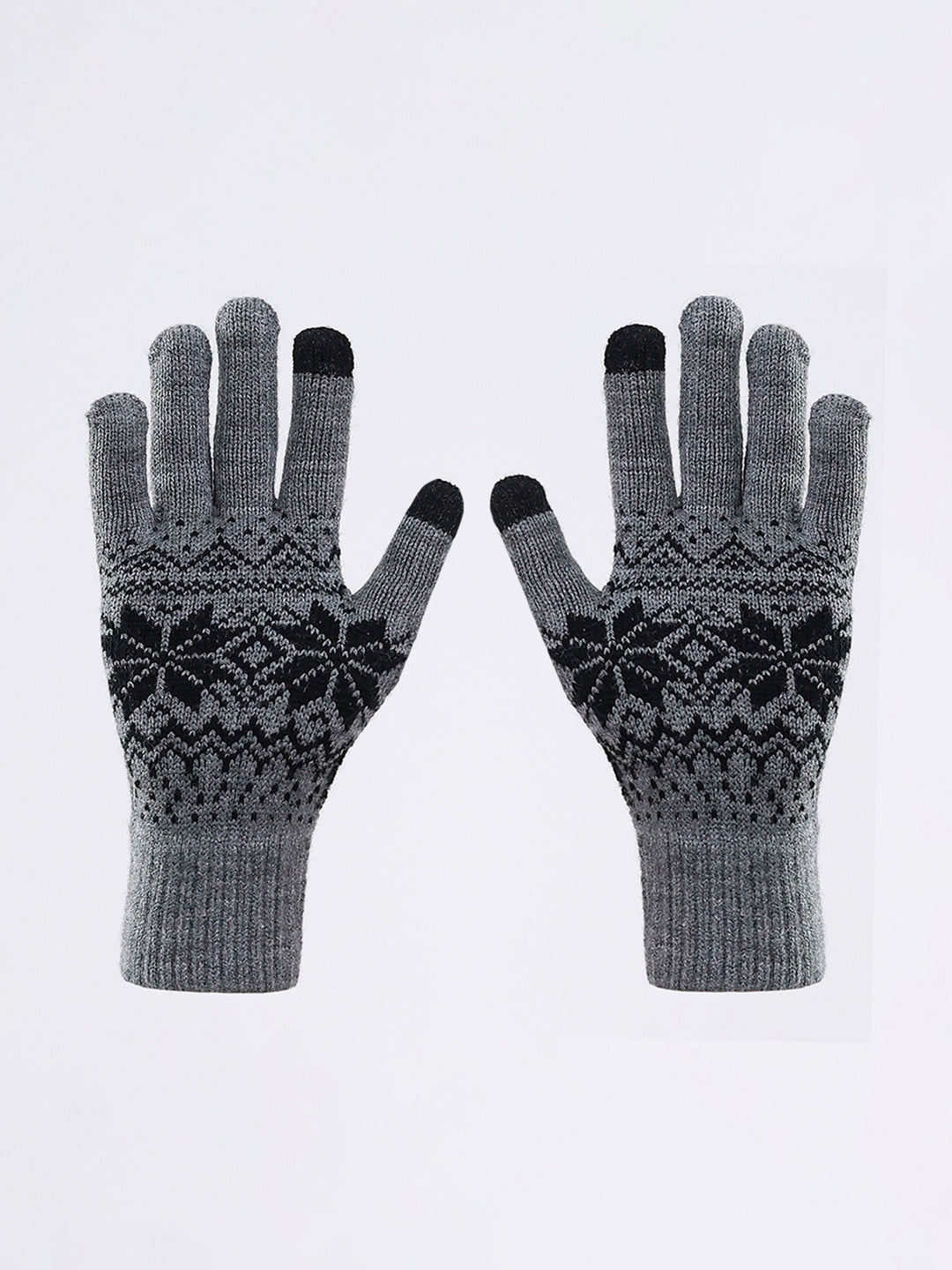 Men Grey Self Design Blend Wool Gloves