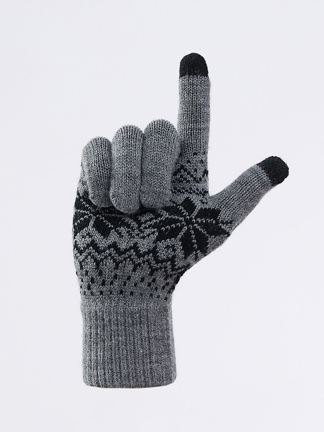 Men Grey Self Design Blend Wool Gloves