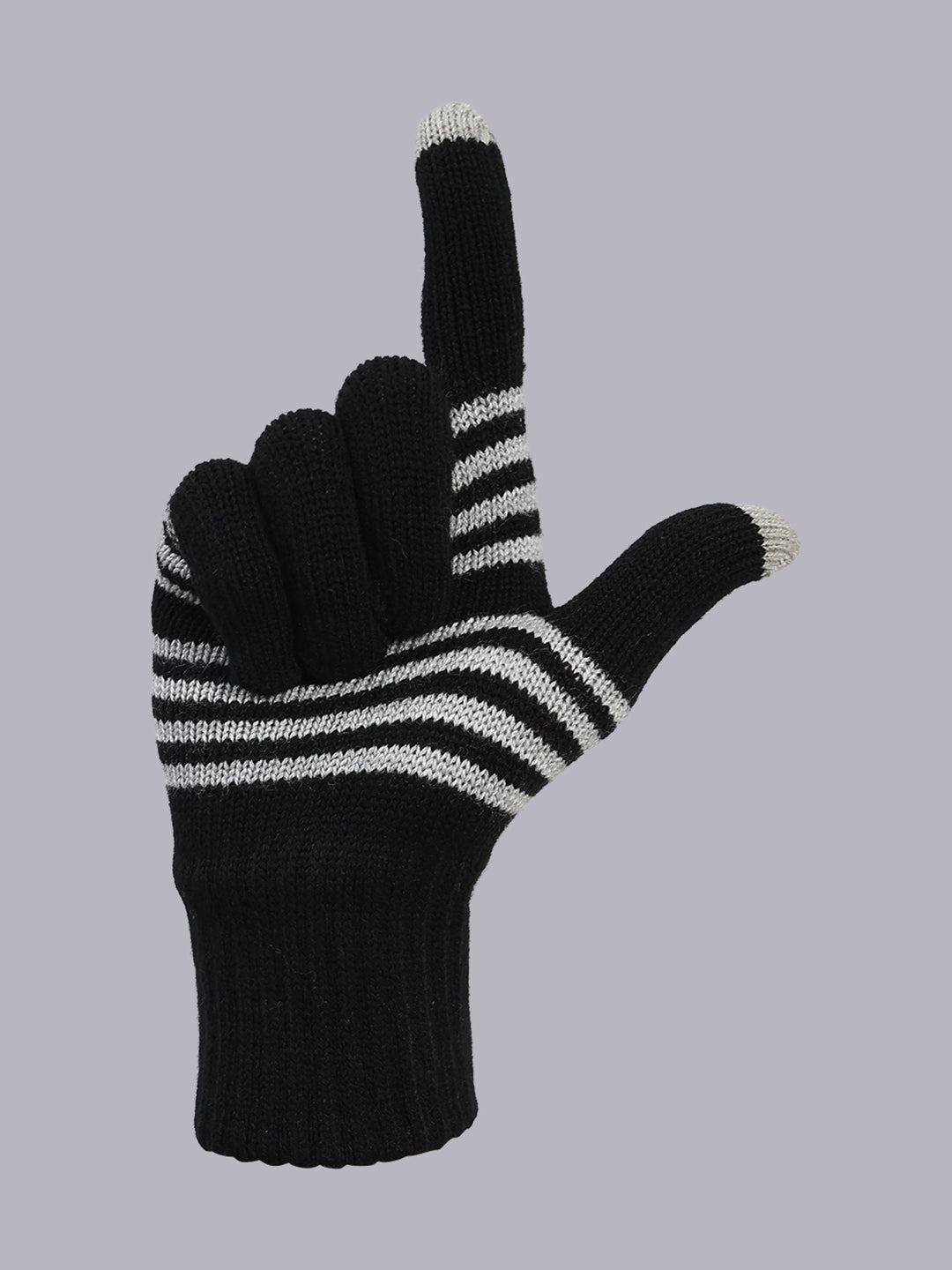Men Black Stripe Blend Wool Gloves