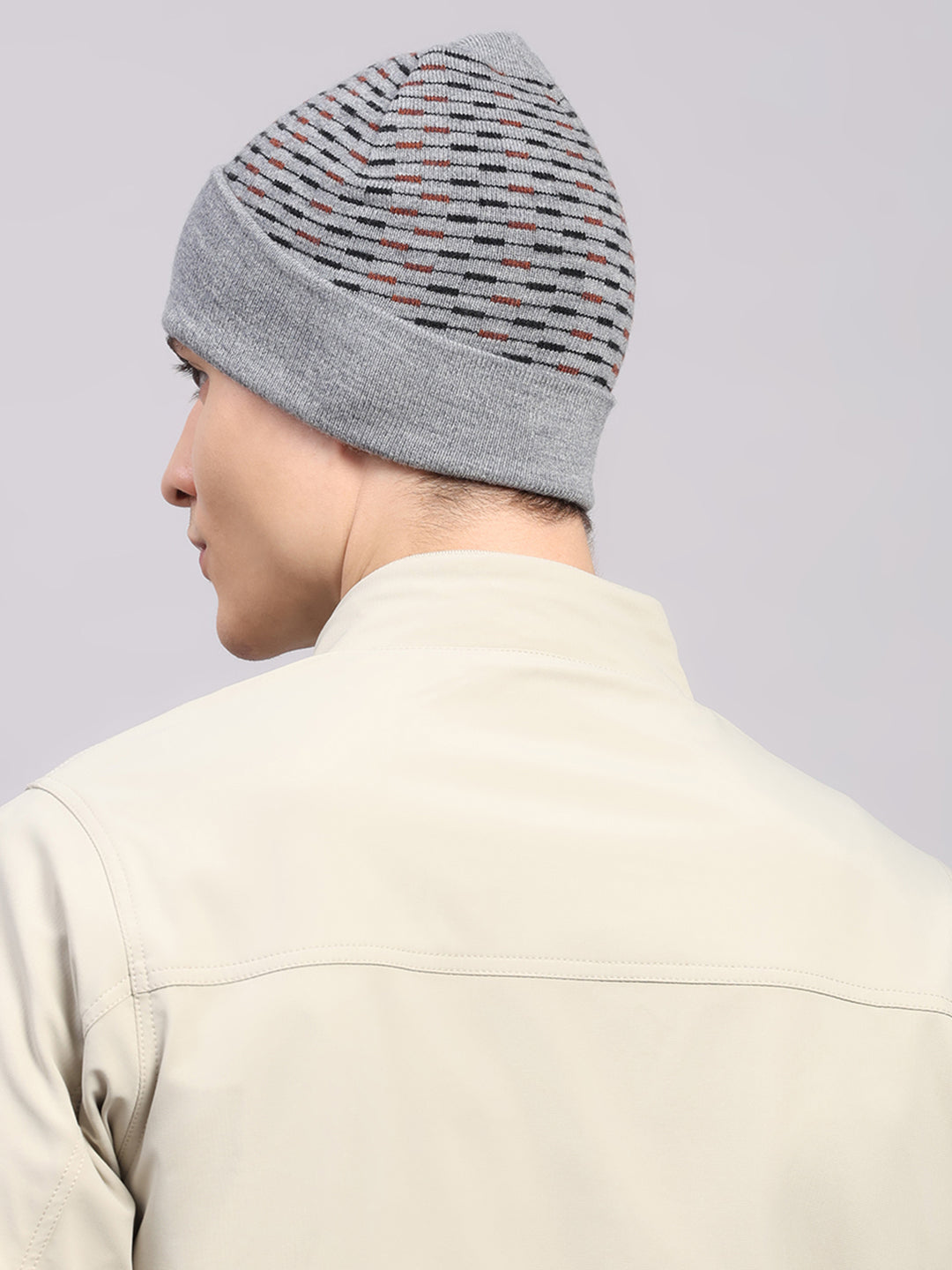 Men Grey Printed Pure Wool Cap