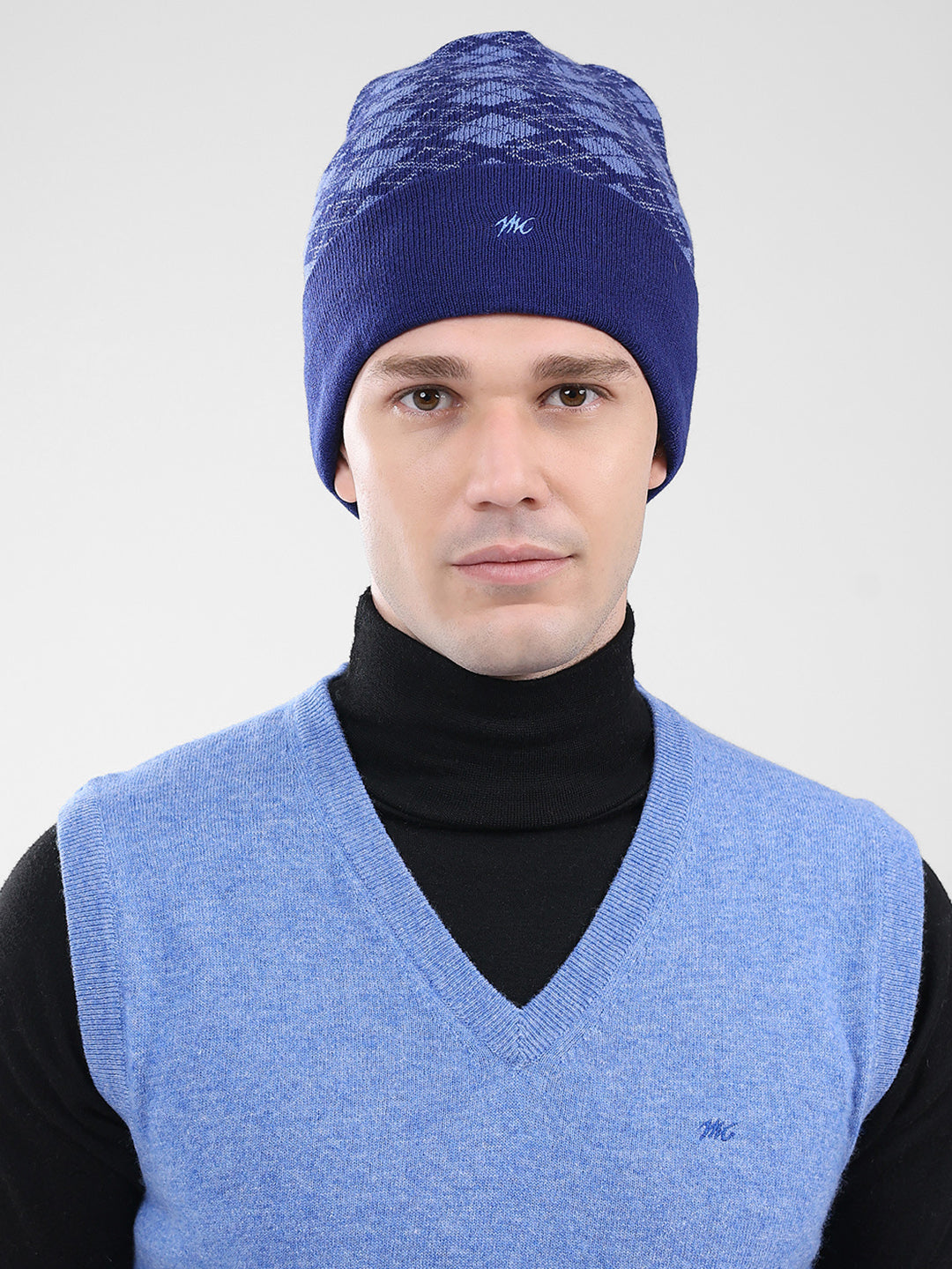 Men Blue Self Design Cap