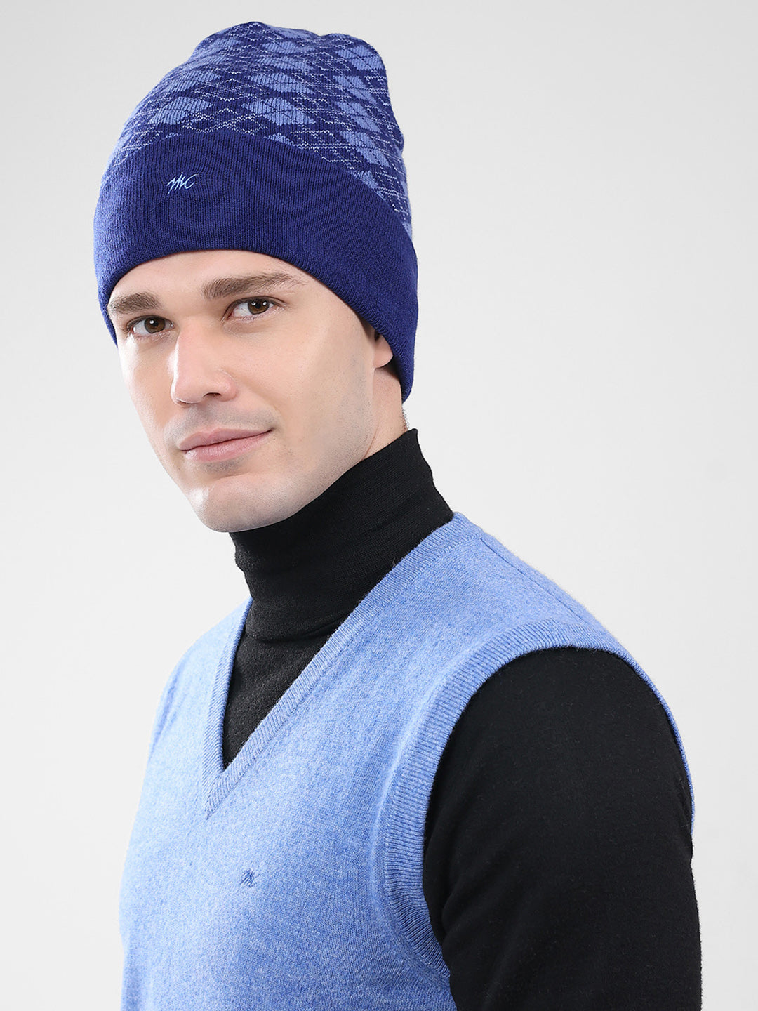Men Blue Self Design Cap