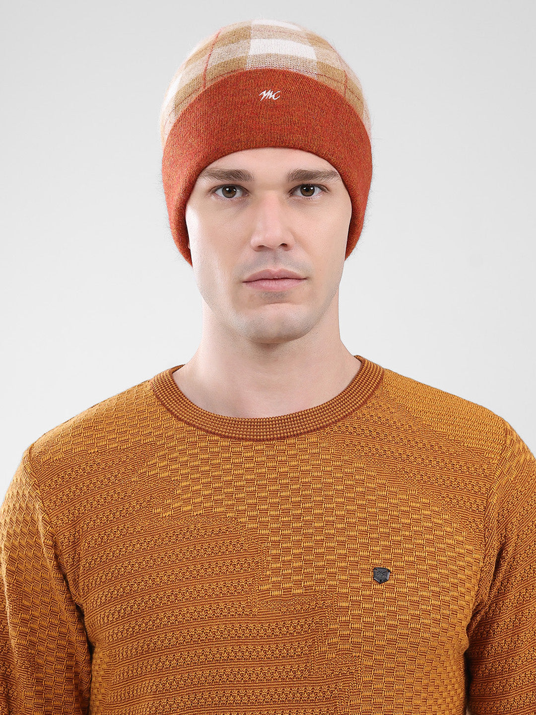 Men Rust Self Design Cap