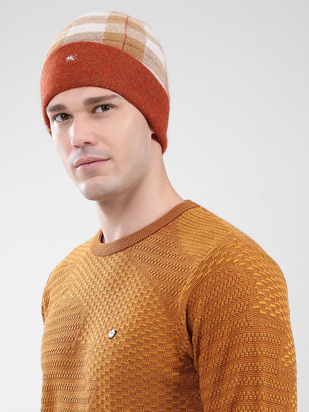 Men Rust Self Design Cap