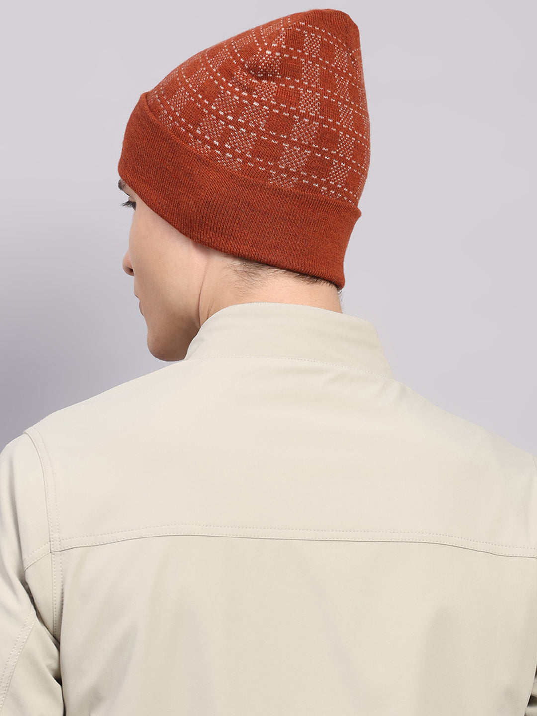 Men Rust Printed Blend Wool Cap
