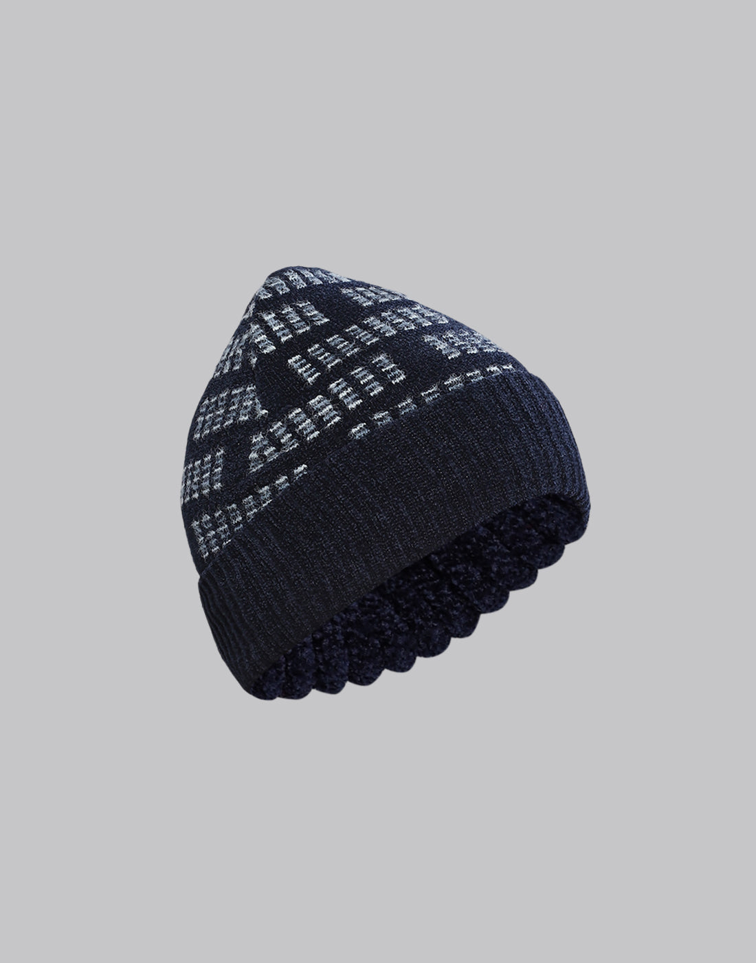 Men Navy Blue Printed Blend Wool Cap