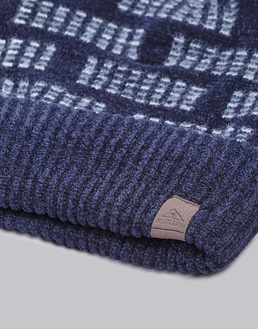 Men Navy Blue Printed Blend Wool Cap
