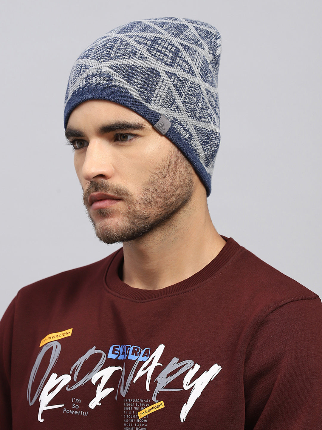 Men Blue Printed Blend Wool Cap