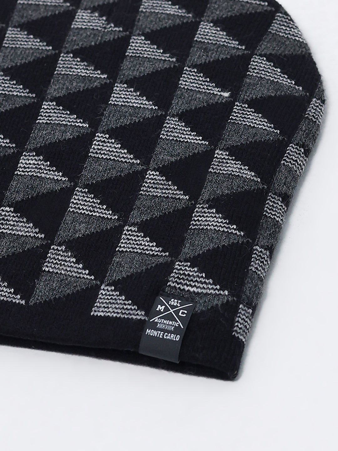 Men Black Self Design Blend Wool Cap