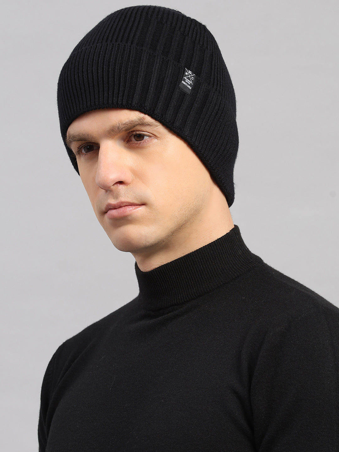 Men Black Printed Blend Wool Cap