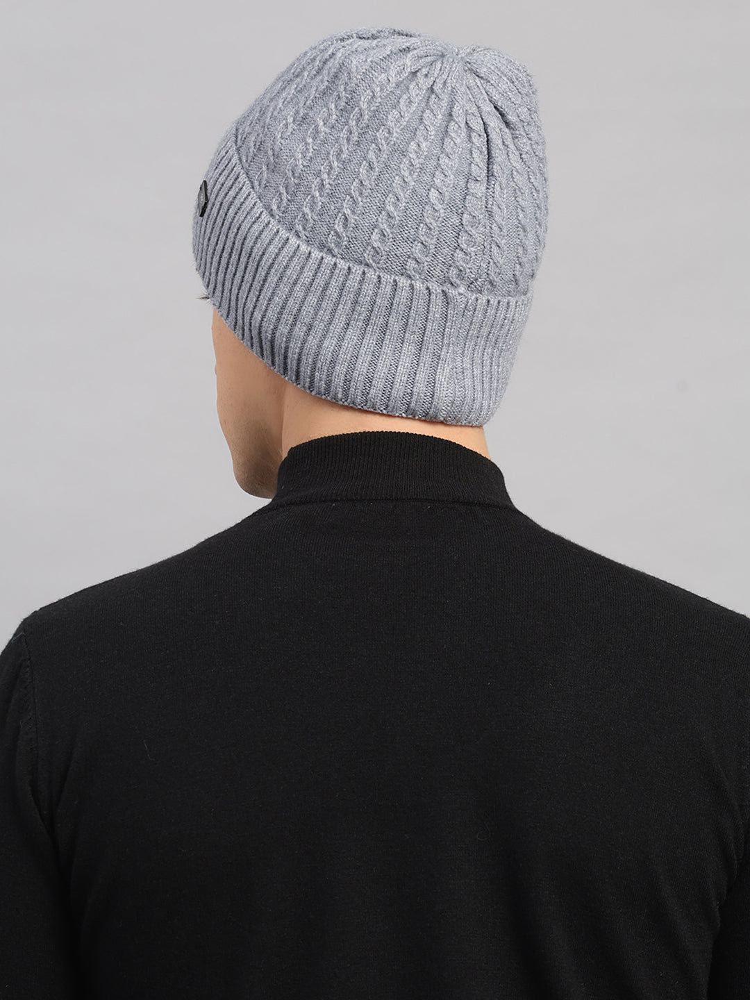 Men Grey Printed Blend Wool Cap