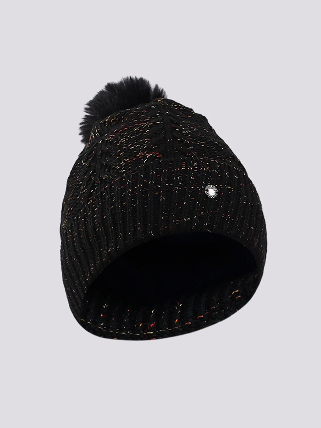 Women Black Self Design Blend Wool Cap