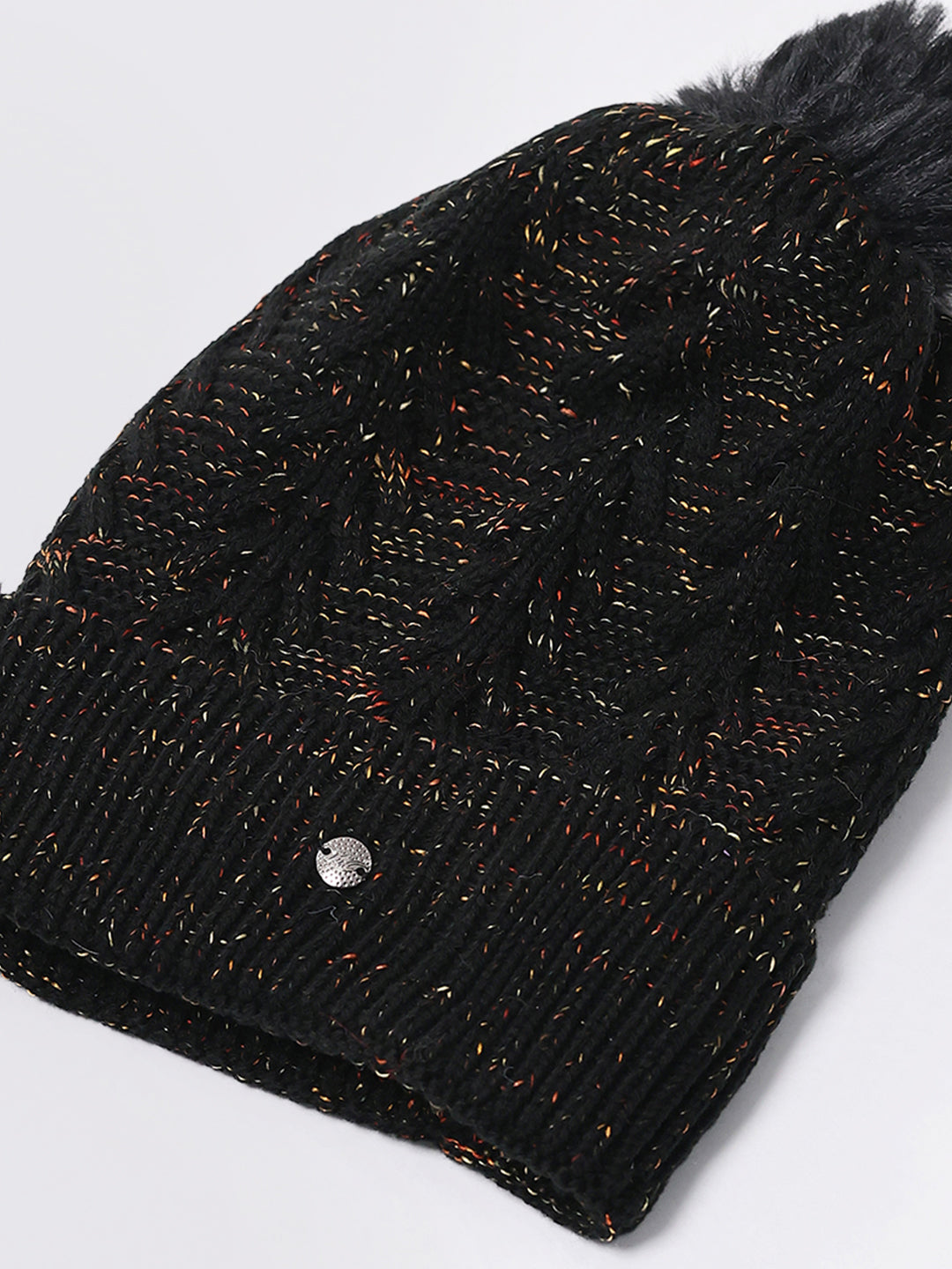 Women Black Self Design Blend Wool Cap