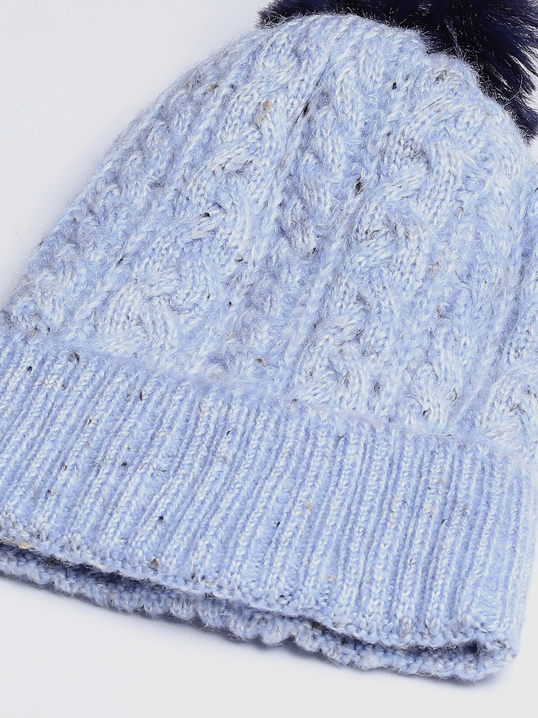 Women Blue Self Design Blend Wool Cap