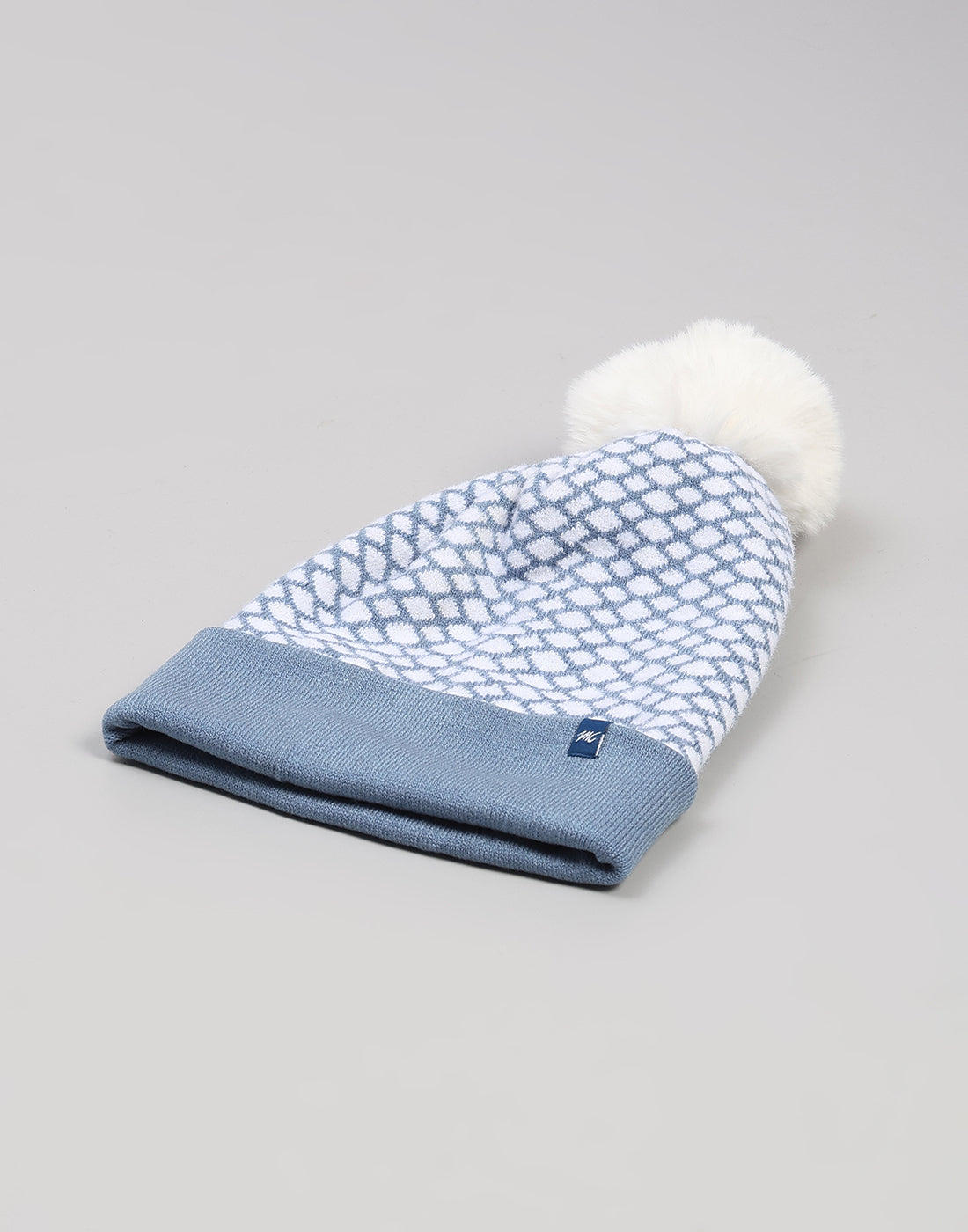 Women Light Blue Self Design Blend Wool Cap