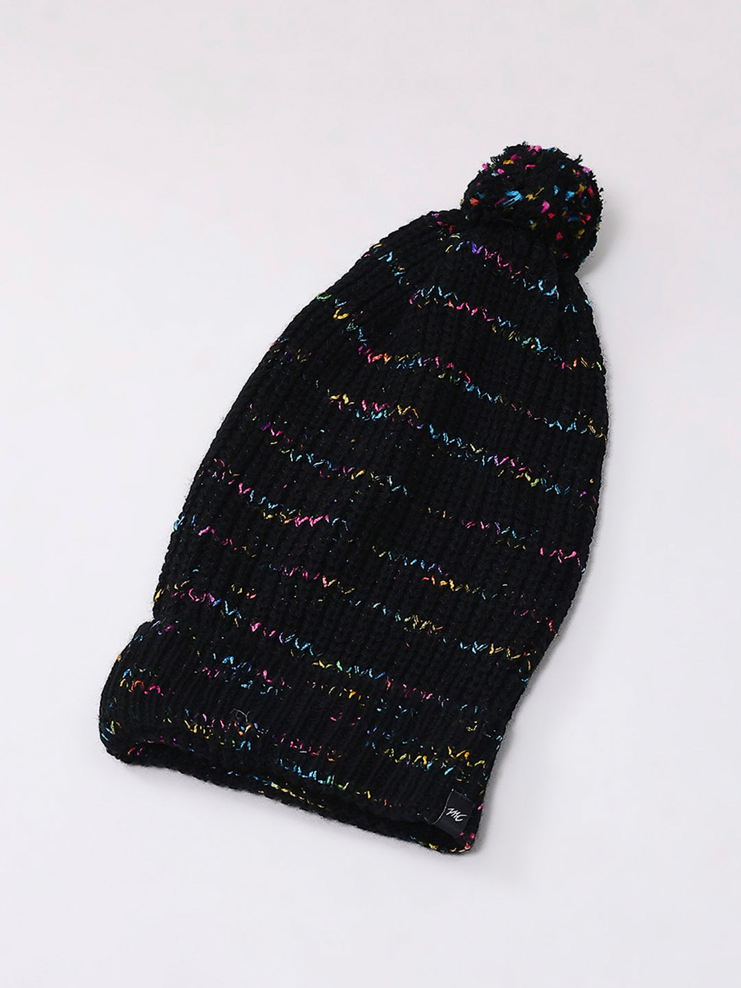 Women Black Self Design Blend Wool Cap
