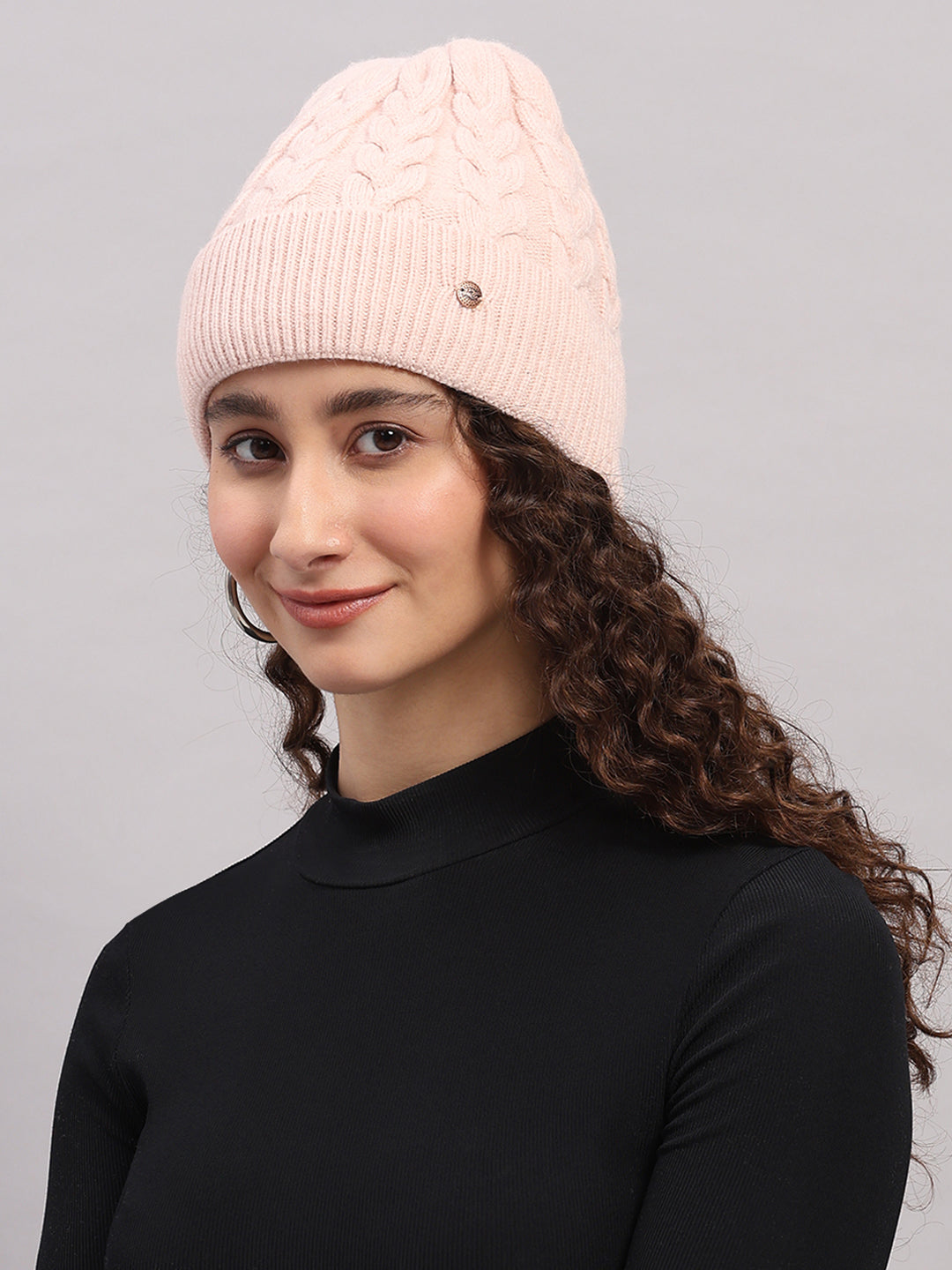 Women Pink Printed Blend Wool Cap